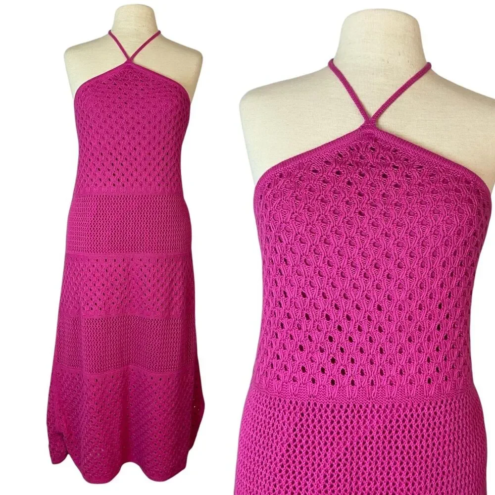 Old‎ Navy Crochet Halter Dress Sz XXLT Pink Beachy Barbiecore Coastal Vacation